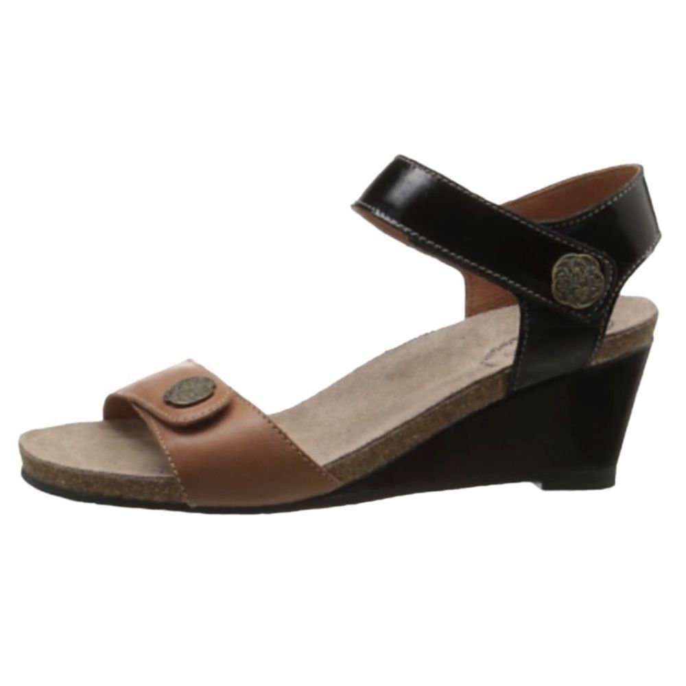 Taos  Festival Open Toe  Wedge Sandal Black Brown Size EU 42